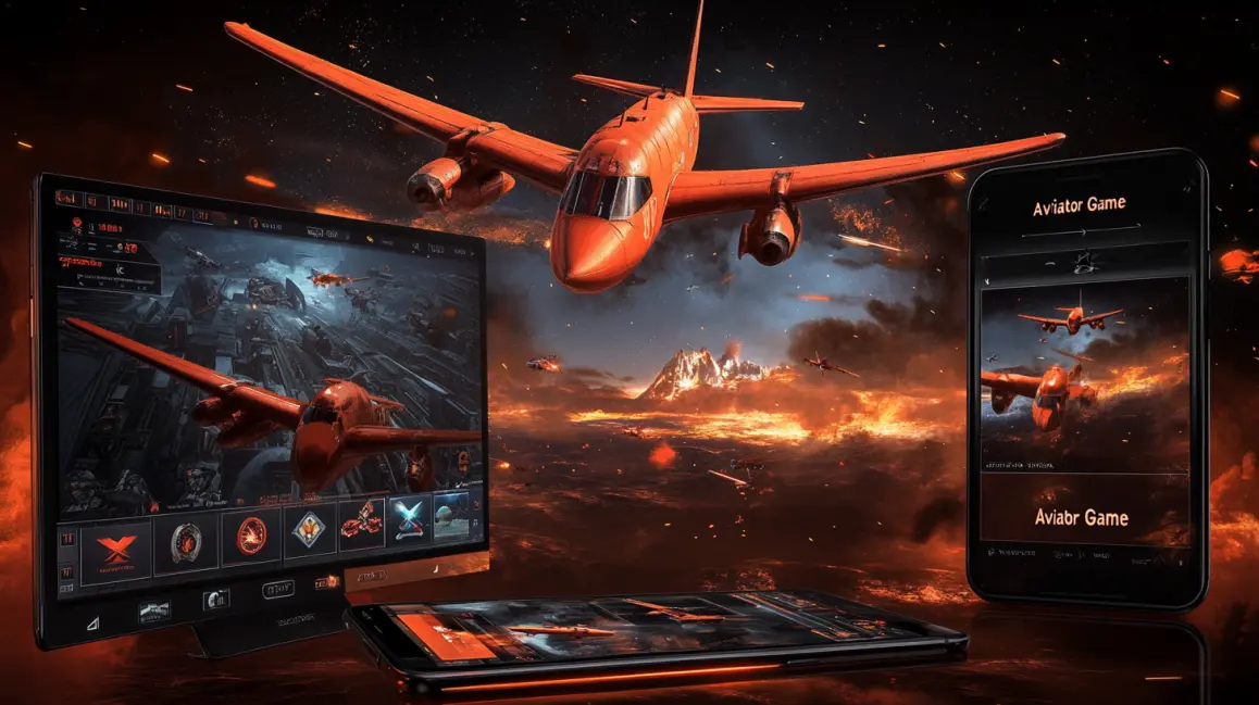 The 'Aviator Game' is showcased on a variety of high-tech devices, with a red plane at the center, promising a fast, modern, and reliable gaming experience for all RICH TURBO players.